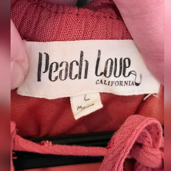 Peach Love California Womens Tiered Dress Large Swiss Dot Coral Boho Western - Picture 4 of 6